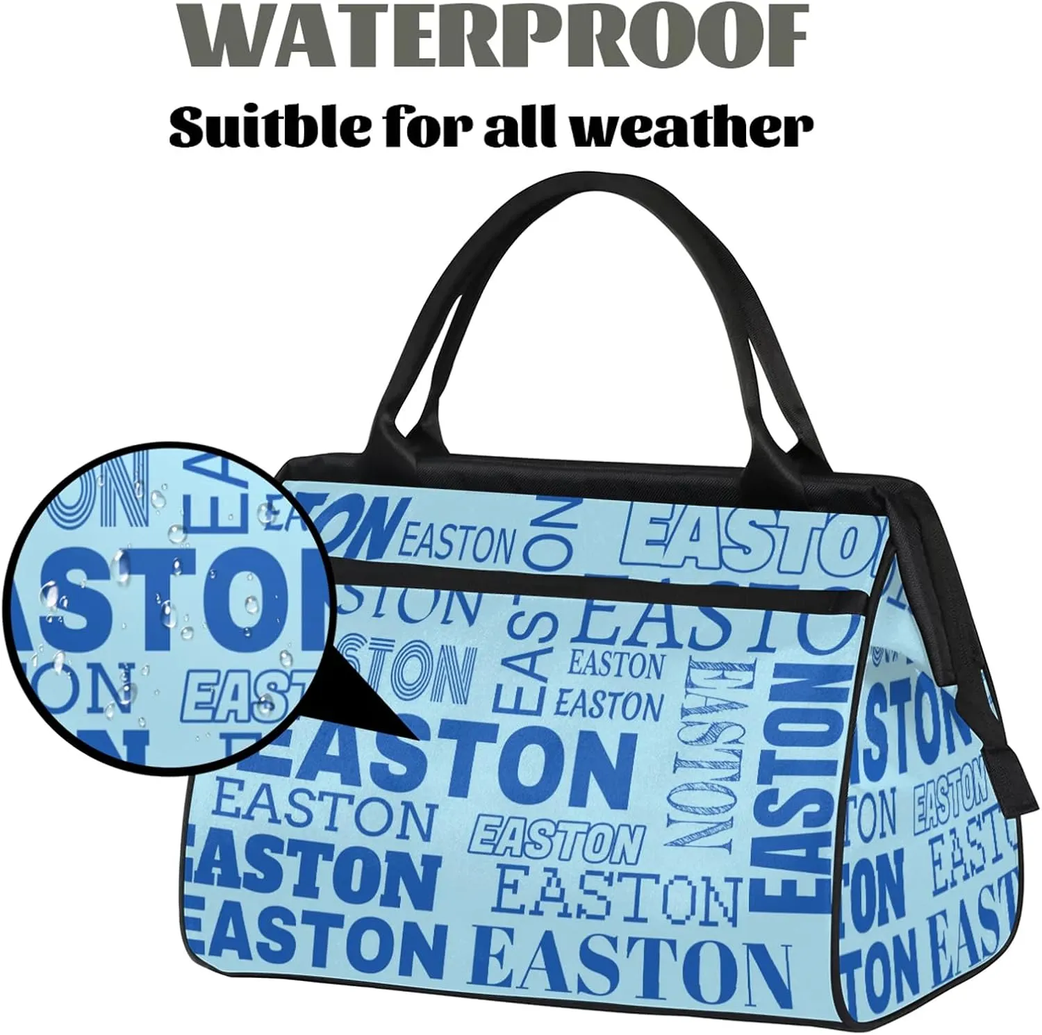 Custom Sport Gym Duffel Bag with Name Personalized Travel Overnight Bag Waterproof Customized Dance Bag Carry-On Tote 15.2in, Sky Blue
