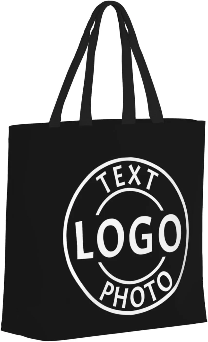 Custom Tote Bag Made in USA, Personalized Tote Bag for Women with Logo Text Photo Design Your Travel Shoulder Beach Bag