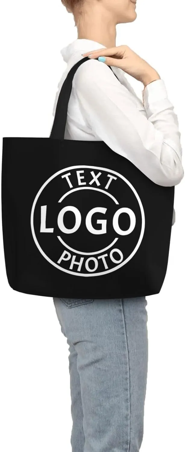 Custom Tote Bag Made in USA, Personalized Tote Bag for Women with Logo Text Photo Design Your Travel Shoulder Beach Bag