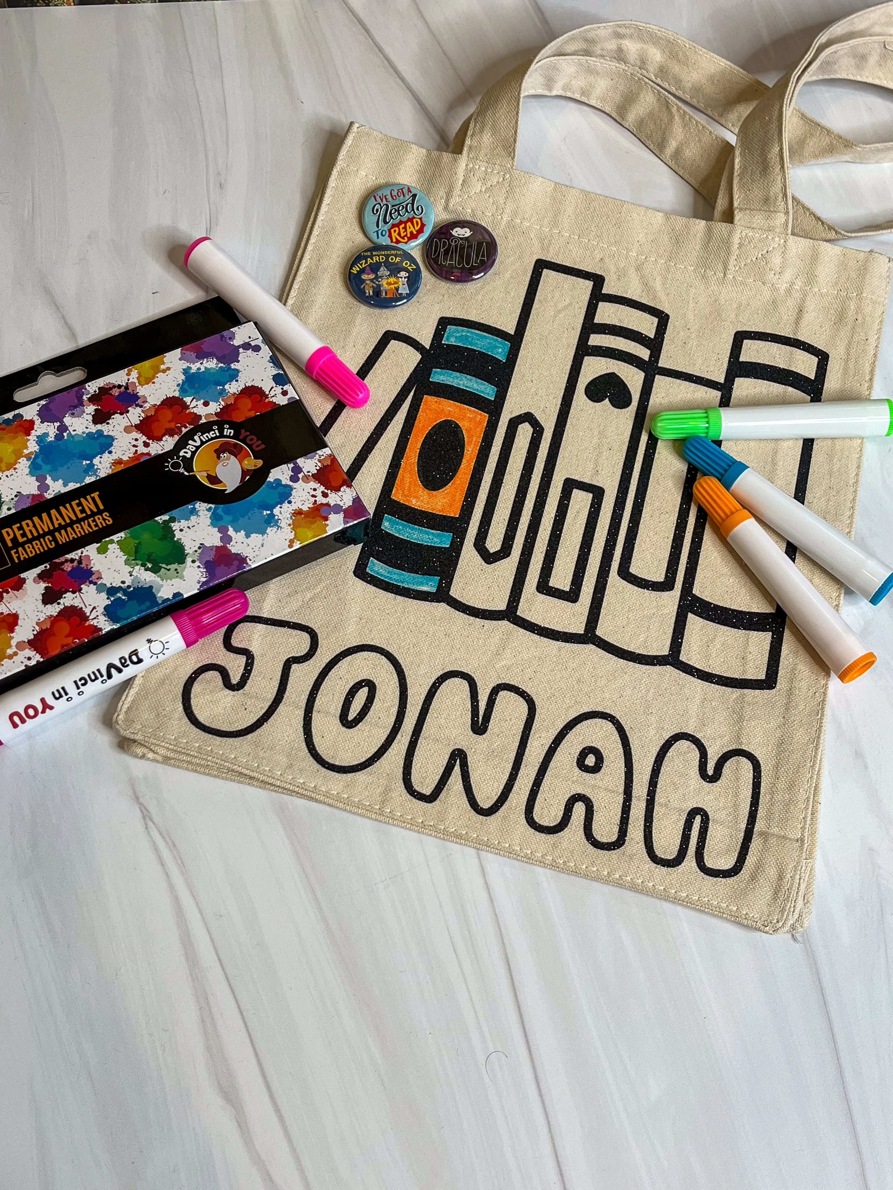 Customizable Kids Tote with Fabric Markers