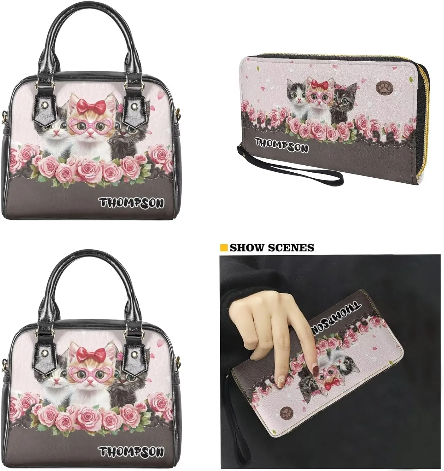 Customized Satchel Purses and Handbags Set Womens Satchel Handbag Personalized Name Purse Tote Bag Set