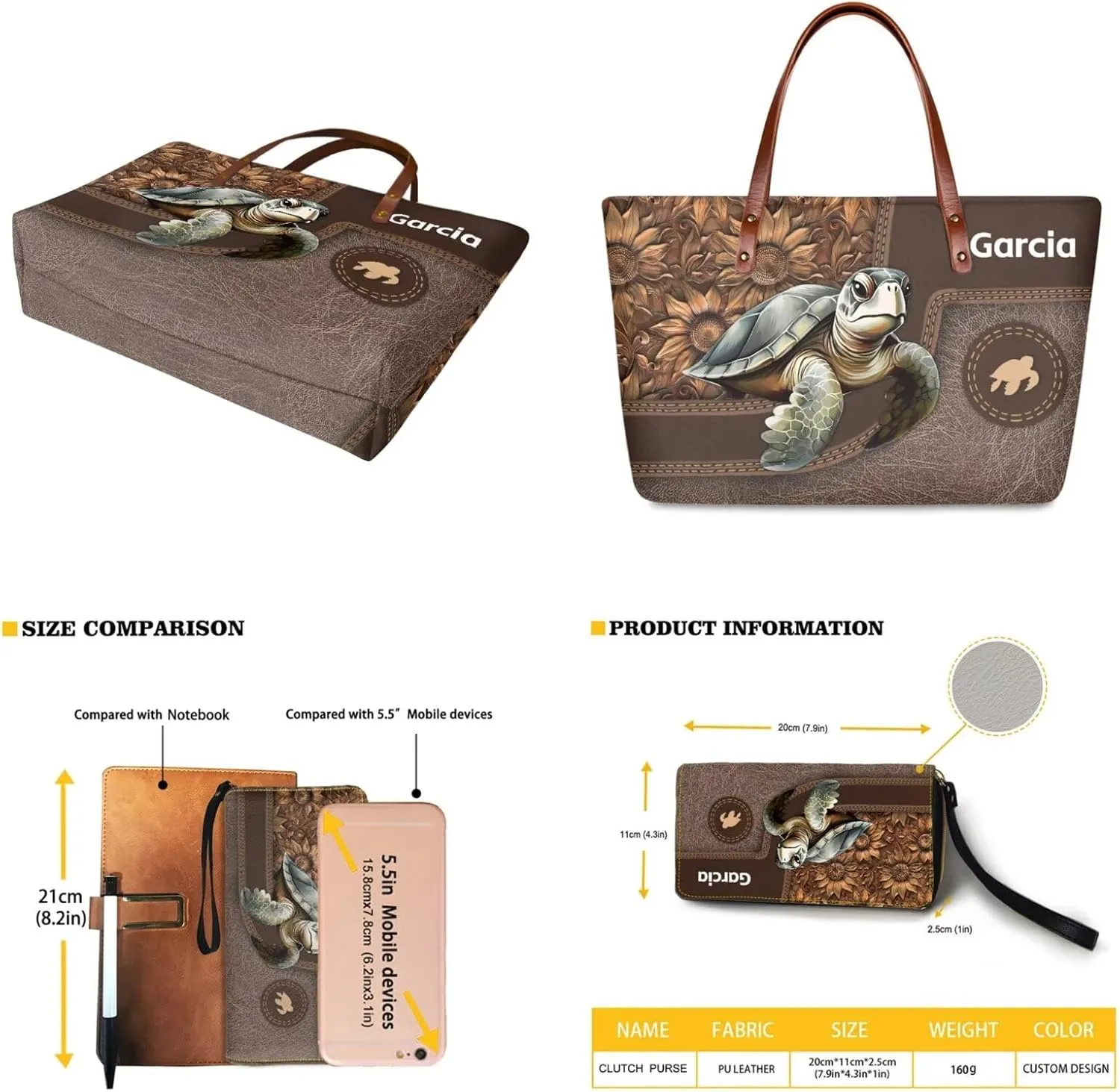 Customzied Women Handbags and Wallet Set of 2 Tote Bag Shoulder Bag Top Handle Satchel Purse