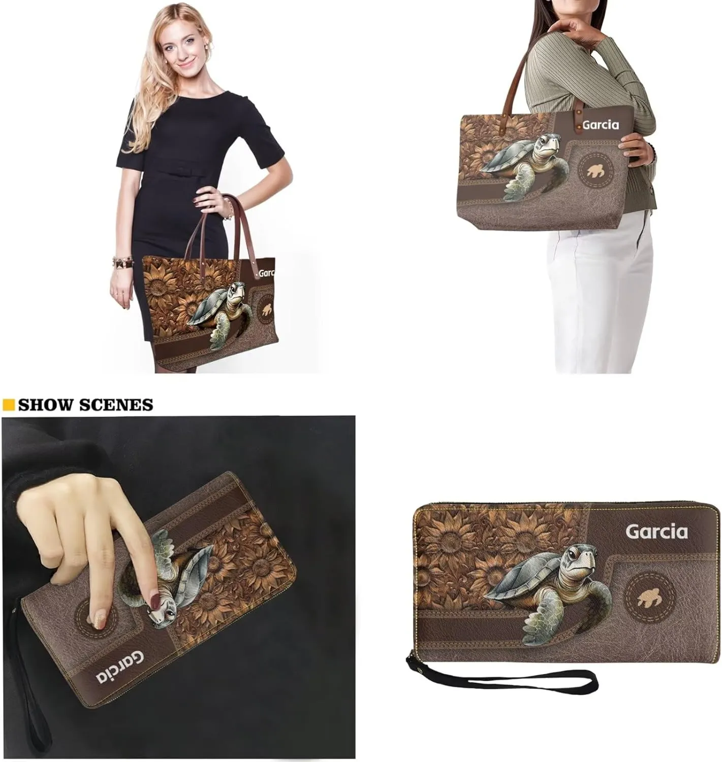 Customzied Women Handbags and Wallet Set of 2 Tote Bag Shoulder Bag Top Handle Satchel Purse