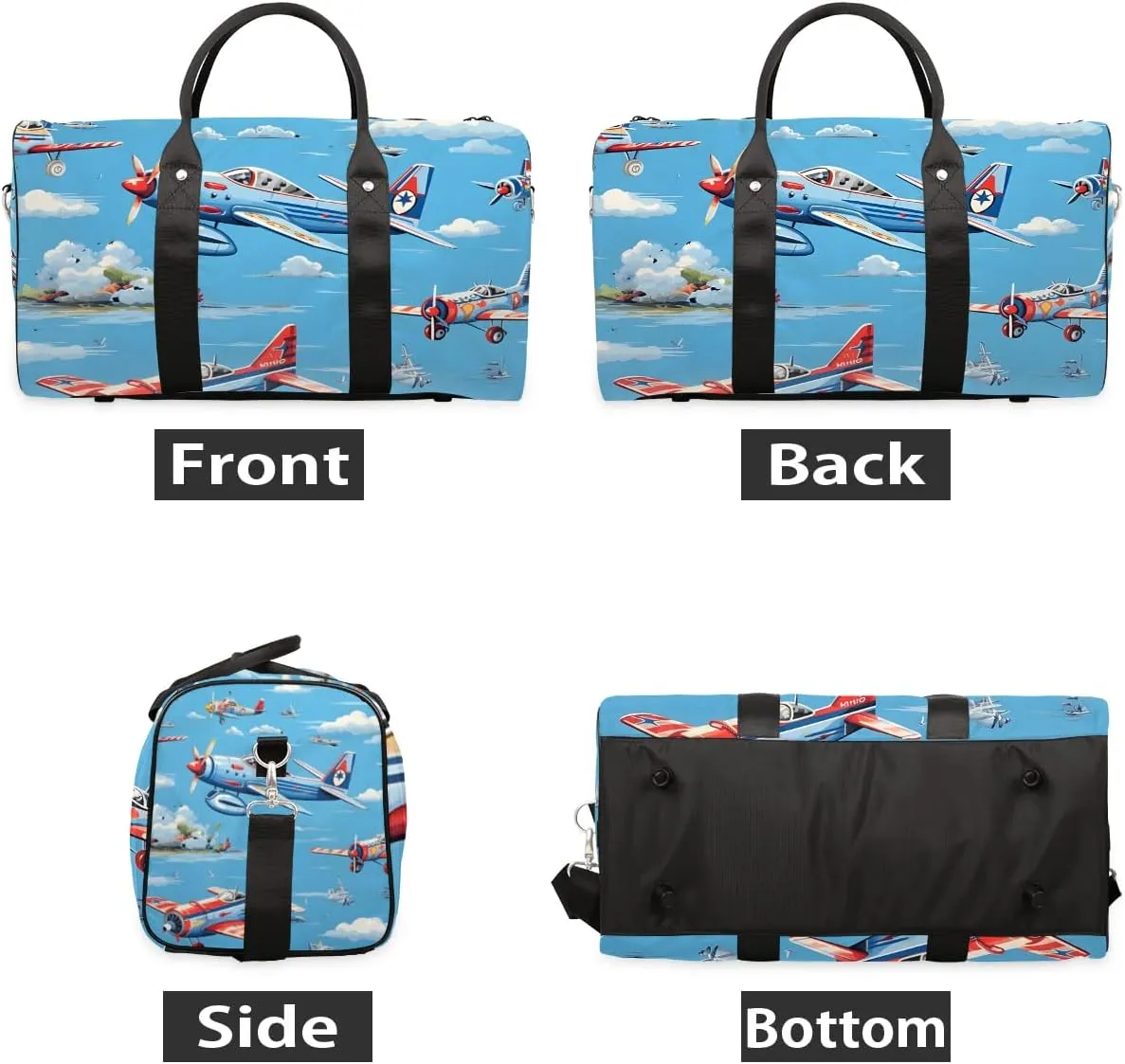 Cute Airplane Helicopter Print Travel Duffel Bag for Women Men Waterproof Foldable Overnight Weekender Bag Large Capacity Sports Gym Bag