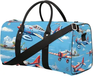 Cute Airplane Helicopter Print Travel Duffel Bag for Women Men Waterproof Foldable Overnight Weekender Bag Large Capacity Sports Gym Bag