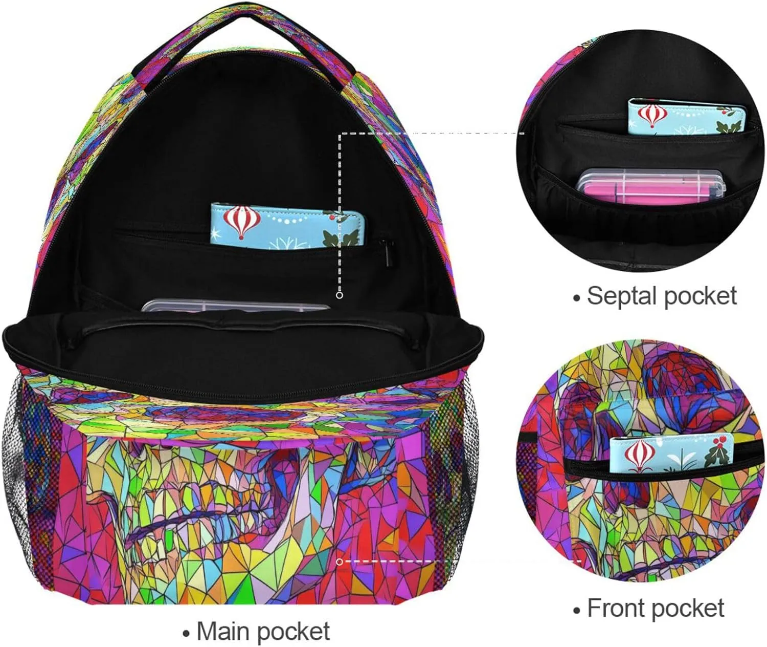 Cute Backpack for Teenager Fashion Sports Backpack with Chest Strap Gift Men & Women Skull Halloween Skeleton