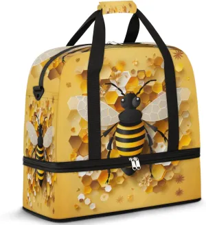Cute Bees Foldable Travel Duffel Bag Overnight Weekender Bag with Shoes Compartment Sports Gym Bag for Men Women