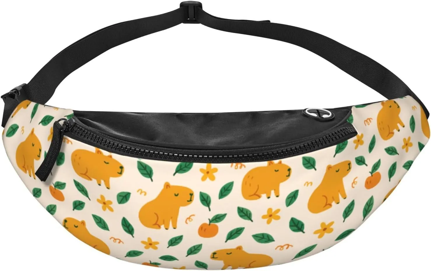 Cute Capybara Print Fanny Pack, Floral Pattern Waist Bag with Adjustable Strap, Yellow and Green