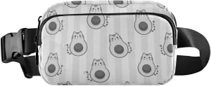 Cute Cartoon Avocados with Cat Muzzle, Ears and Tail Grey Style Adjustable Belt Running Bag, Crossbody Fanny Pack Waist Runners Bag Tote for Women Men Sports Hiking Fitness Exercise Gym Pouch