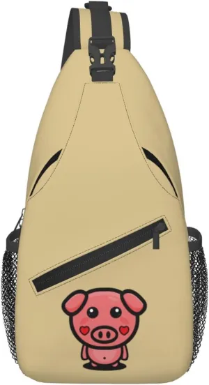 Cute Cartoon Pig Crossbody Bags For Women Men Chest Backpack Gym Shoulder Bag Travel Outdoor Sports Casual Crossbody Bags