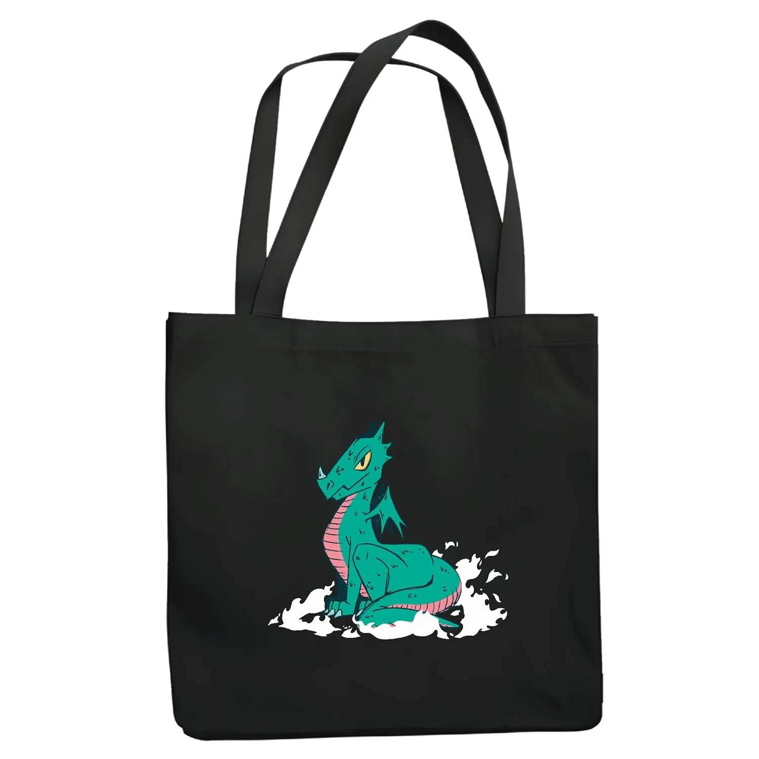 Cute Dragon Gifts for Dragon Lovers Powerful Pose Design Navy Black Multicolor Canvas Tote Bag