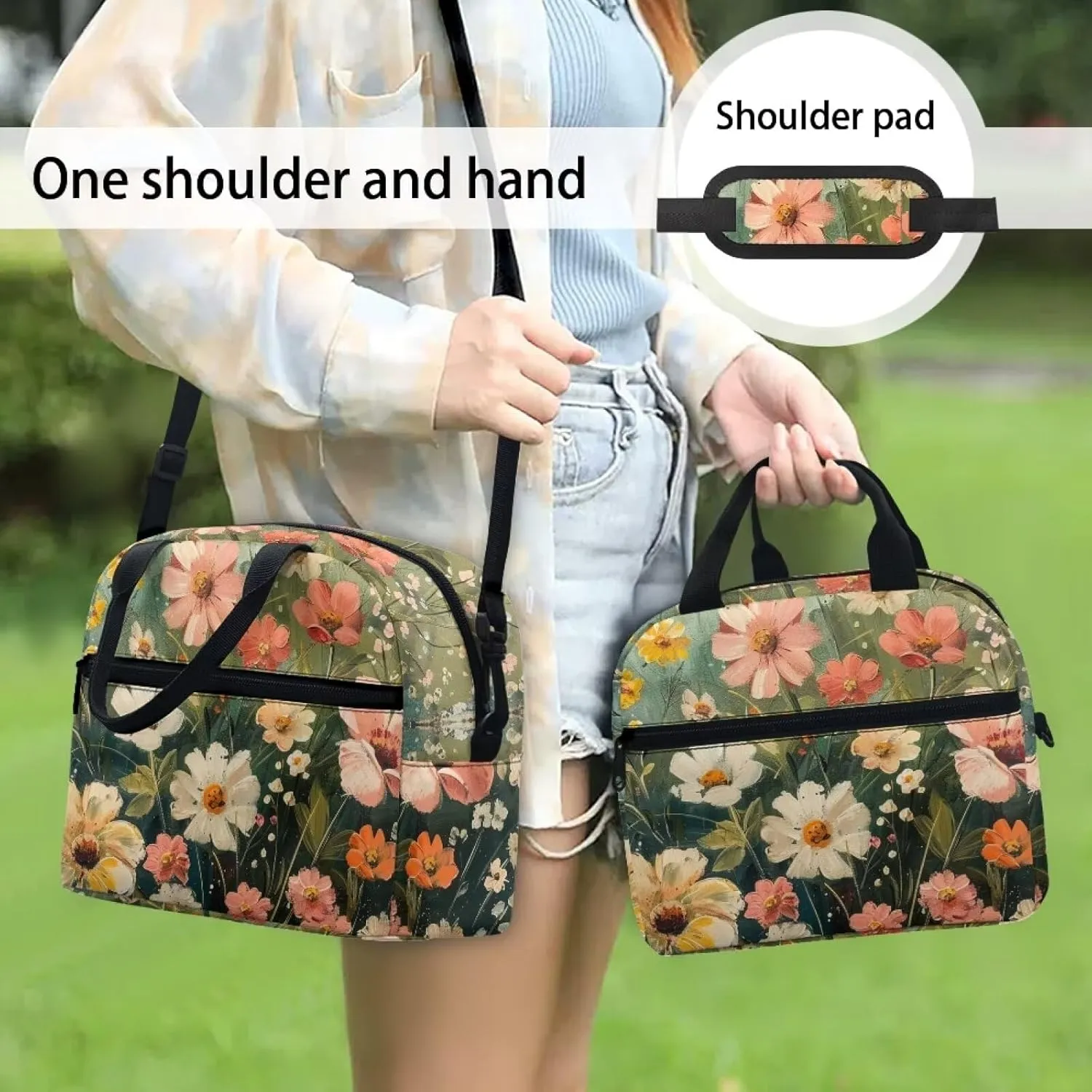 Cute Floral Print Backpack Lunch Bag for Women Large Capacity Fashion Lunch Bag for Men Reusable Leakproof Cooler Meal Bag for Travel Picnic Business Office