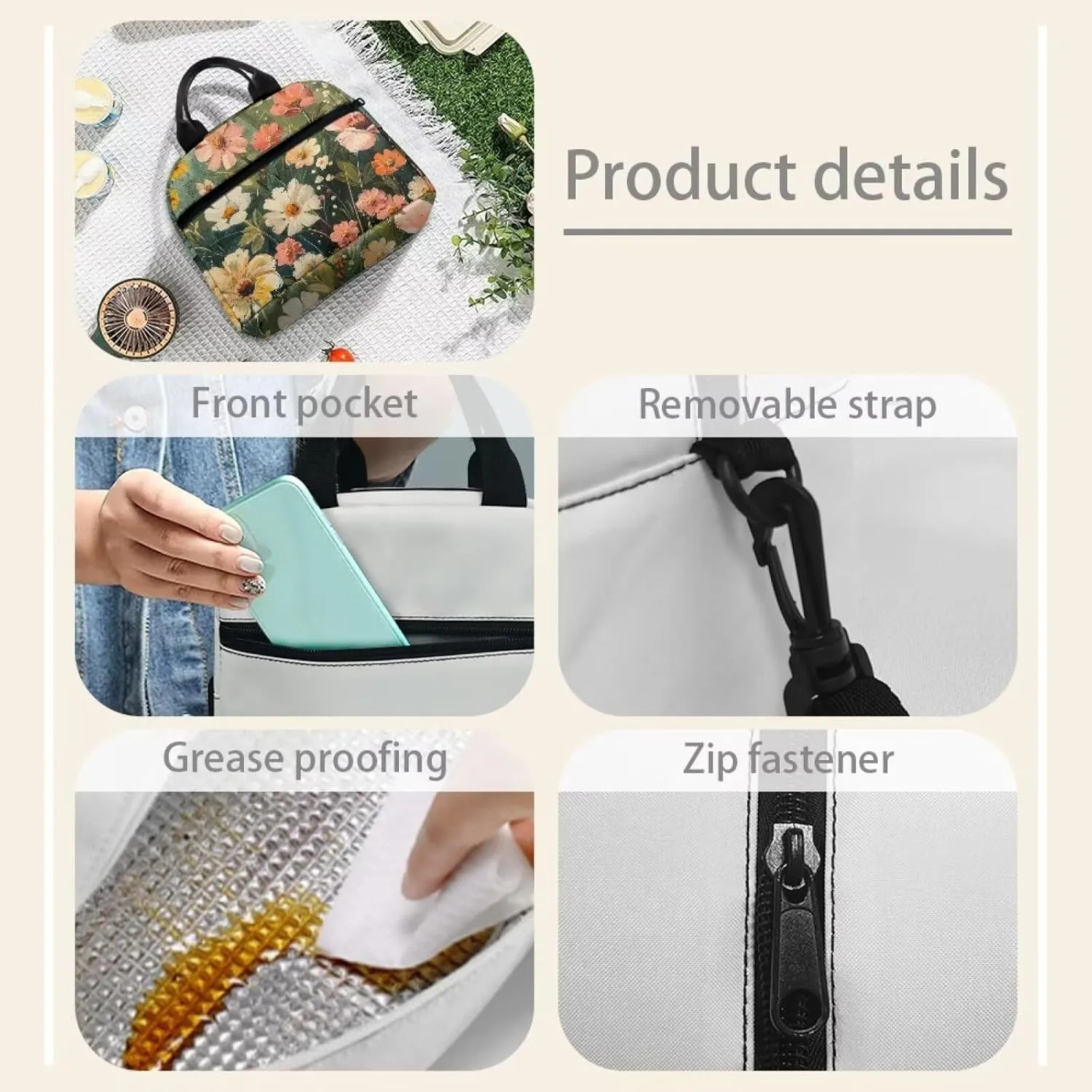 Cute Floral Print Backpack Lunch Bag for Women Large Capacity Fashion Lunch Bag for Men Reusable Leakproof Cooler Meal Bag for Travel Picnic Business Office