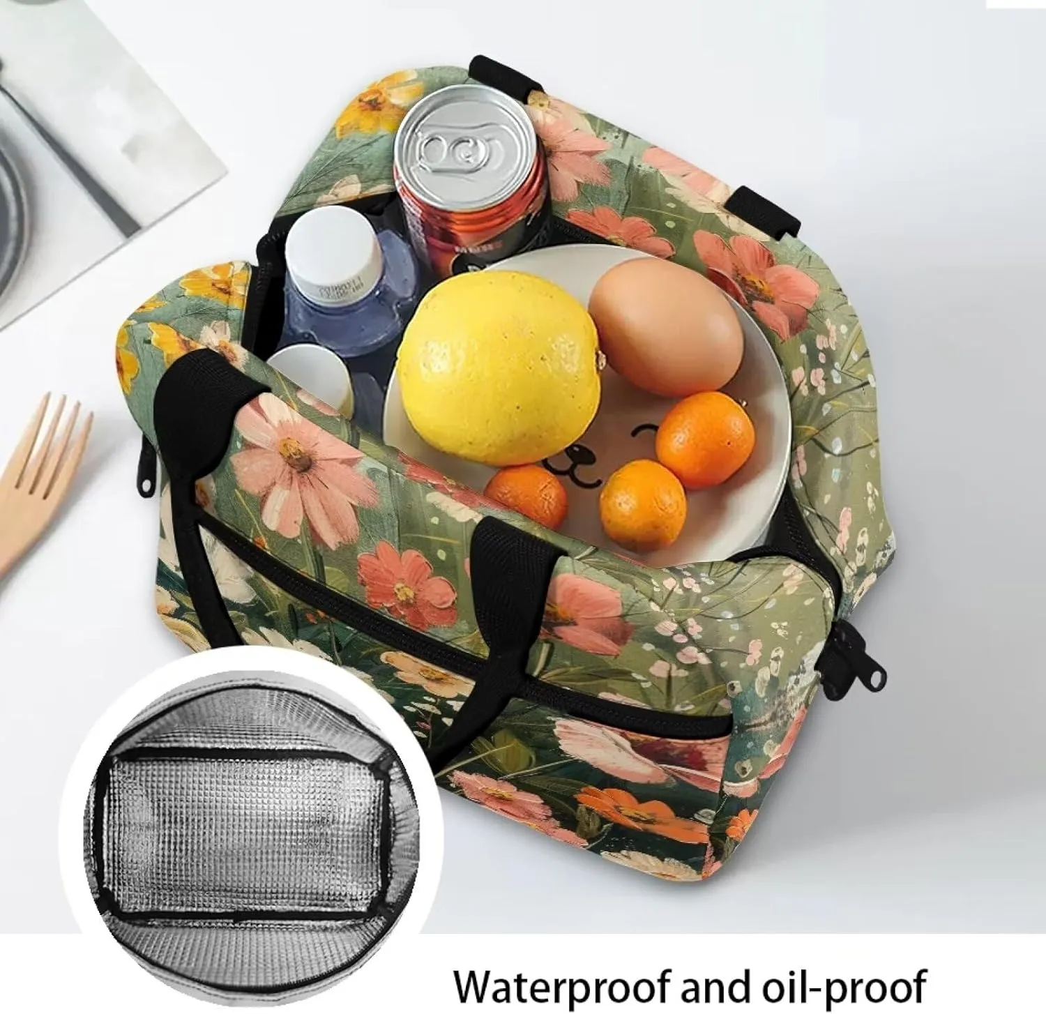 Cute Floral Print Backpack Lunch Bag for Women Large Capacity Fashion Lunch Bag for Men Reusable Leakproof Cooler Meal Bag for Travel Picnic Business Office