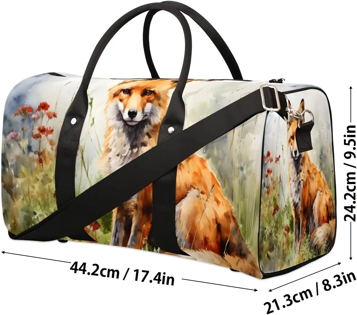 Cute Fox Travel Duffel Bag for Women Men Waterproof Foldable Overnight Weekender Bag Large Capacity Sports Gym Bag