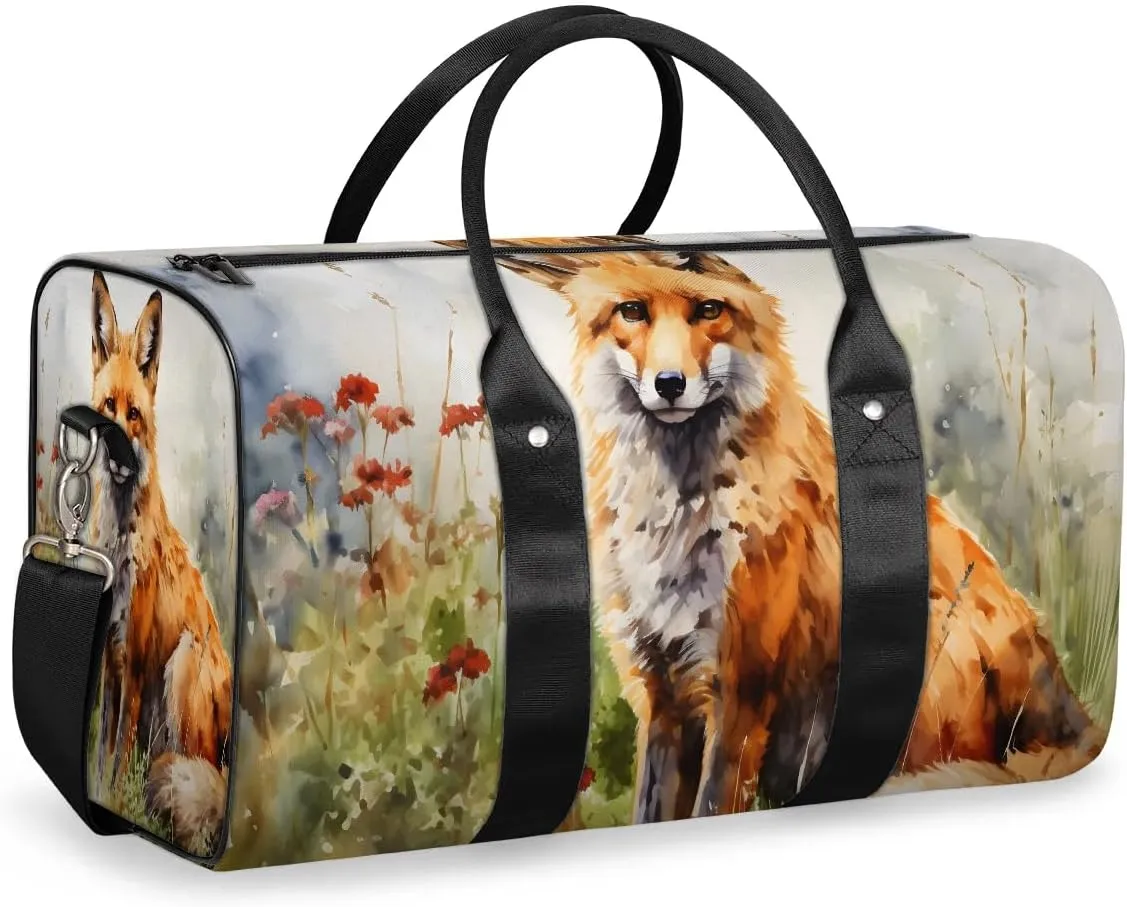 Cute Fox Travel Duffel Bag for Women Men Waterproof Foldable Overnight Weekender Bag Large Capacity Sports Gym Bag