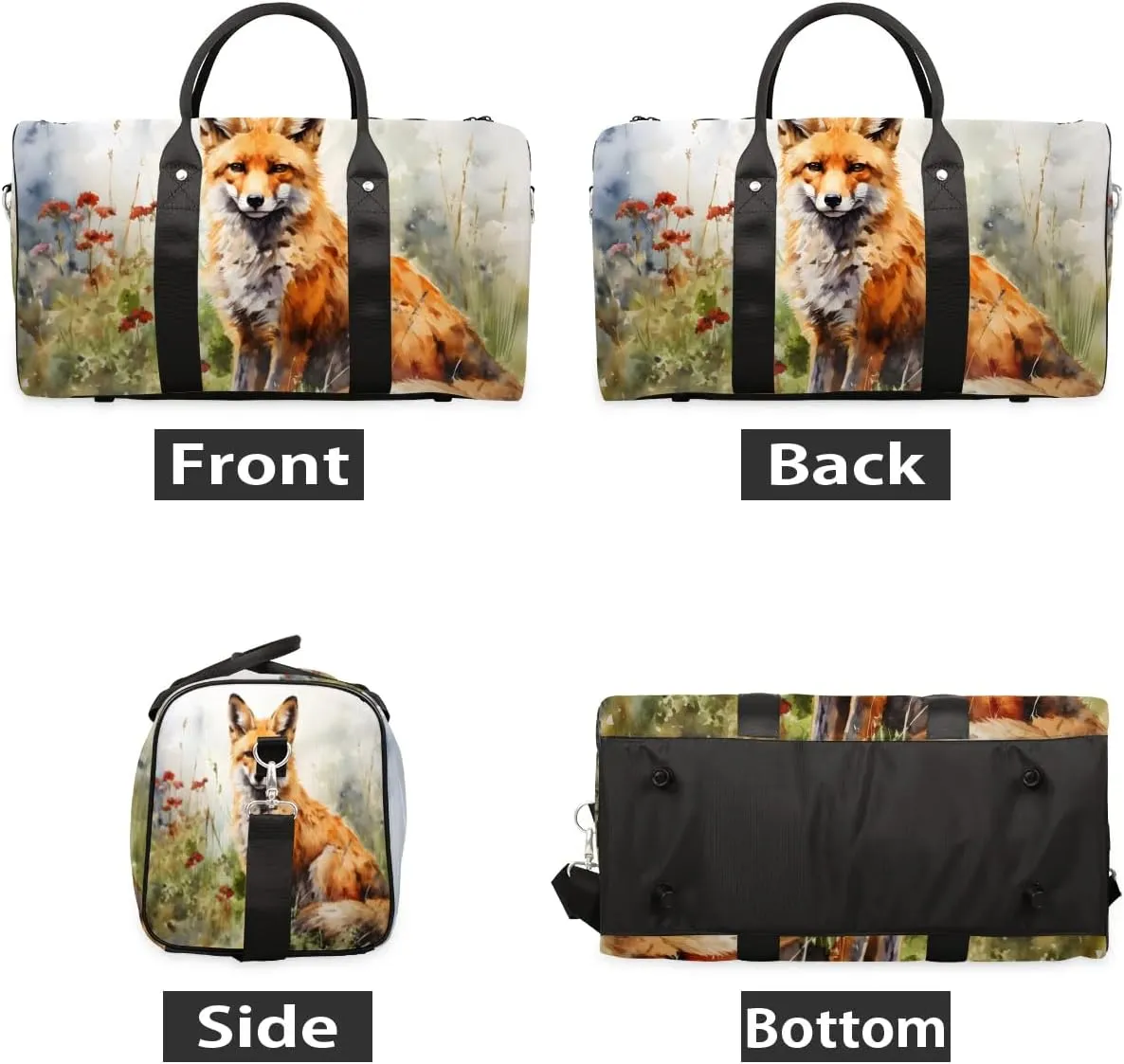 Cute Fox Travel Duffel Bag for Women Men Waterproof Foldable Overnight Weekender Bag Large Capacity Sports Gym Bag