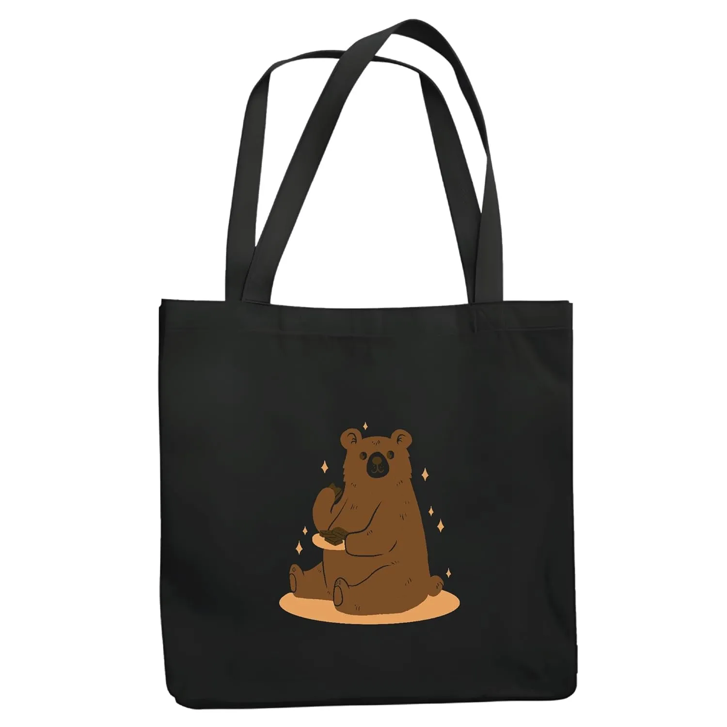 Cute Grizzly Bear Gift for Chocolate Eating Bear Design Navy Black Multicolor Canvas Tote Bag