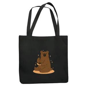 Cute Grizzly Bear Gift for Chocolate Eating Bear Design Navy Black Multicolor Canvas Tote Bag