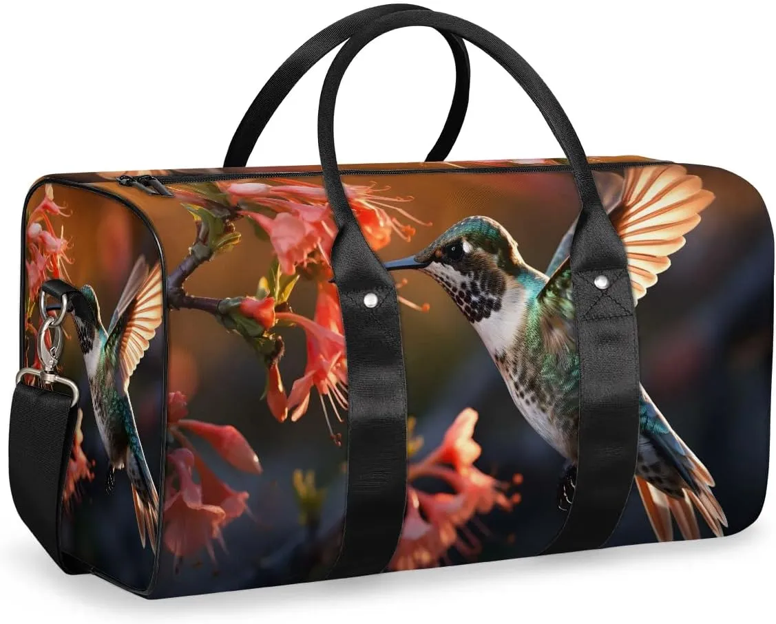 Cute Hummingbirds Print Travel Duffel Bag for Women Men Waterproof Foldable Overnight Weekender Bag Large Capacity Sports Gym Bag