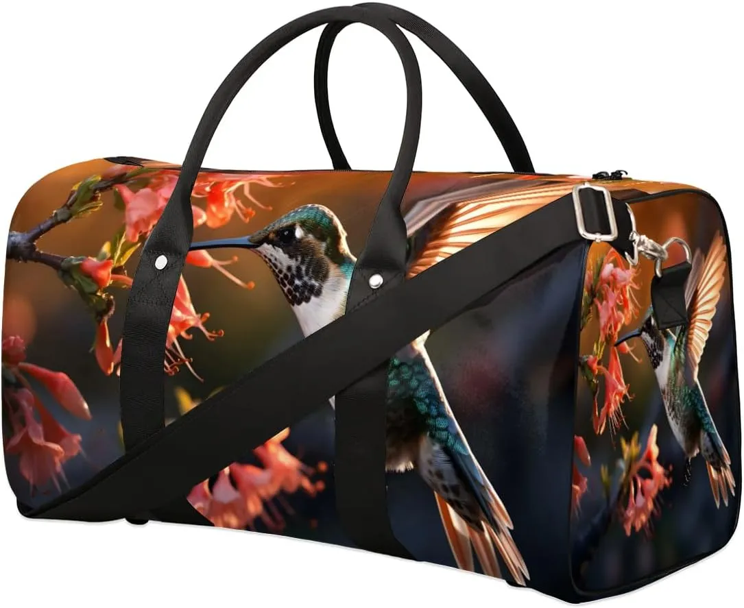 Cute Hummingbirds Print Travel Duffel Bag for Women Men Waterproof Foldable Overnight Weekender Bag Large Capacity Sports Gym Bag