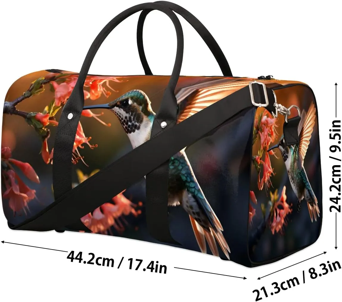 Cute Hummingbirds Print Travel Duffel Bag for Women Men Waterproof Foldable Overnight Weekender Bag Large Capacity Sports Gym Bag