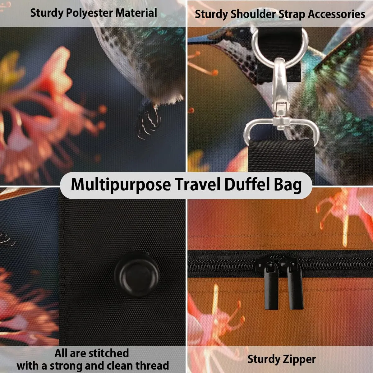 Cute Hummingbirds Print Travel Duffel Bag for Women Men Waterproof Foldable Overnight Weekender Bag Large Capacity Sports Gym Bag