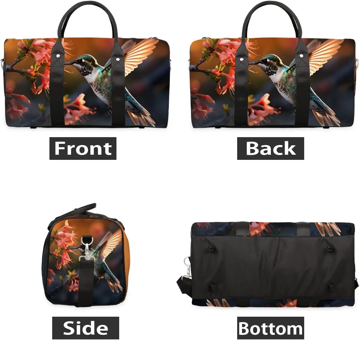 Cute Hummingbirds Print Travel Duffel Bag for Women Men Waterproof Foldable Overnight Weekender Bag Large Capacity Sports Gym Bag