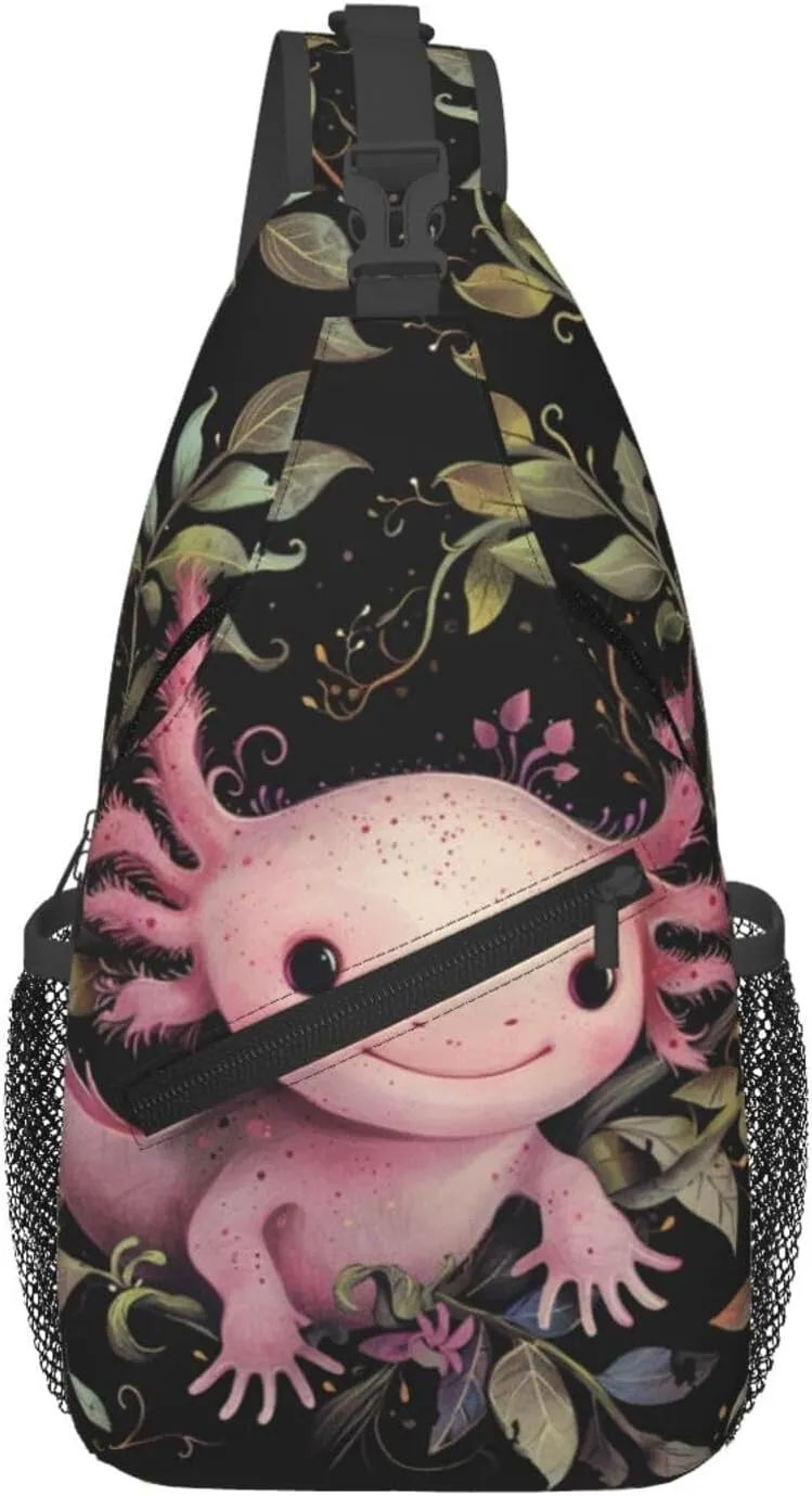 Cute Pink Axolotls Sling Backpack Hiking Backpack Crossbody Bag Sports Lightweight And Durable Chest Bag Shoulder Bag For Women Men