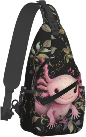 Cute Pink Axolotls Sling Backpack Hiking Backpack Crossbody Bag Sports Lightweight And Durable Chest Bag Shoulder Bag For Women Men
