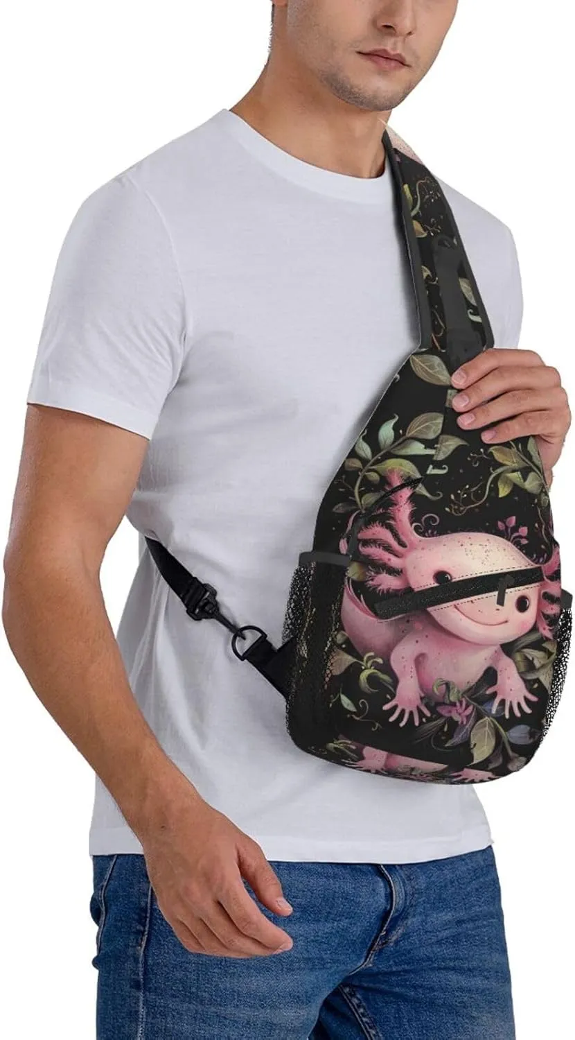 Cute Pink Axolotls Sling Backpack Hiking Backpack Crossbody Bag Sports Lightweight And Durable Chest Bag Shoulder Bag For Women Men