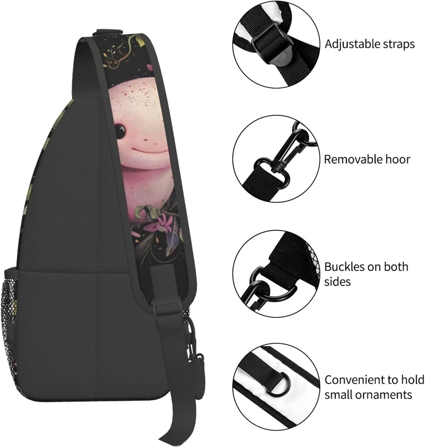 Cute Pink Axolotls Sling Backpack Hiking Backpack Crossbody Bag Sports Lightweight And Durable Chest Bag Shoulder Bag For Women Men