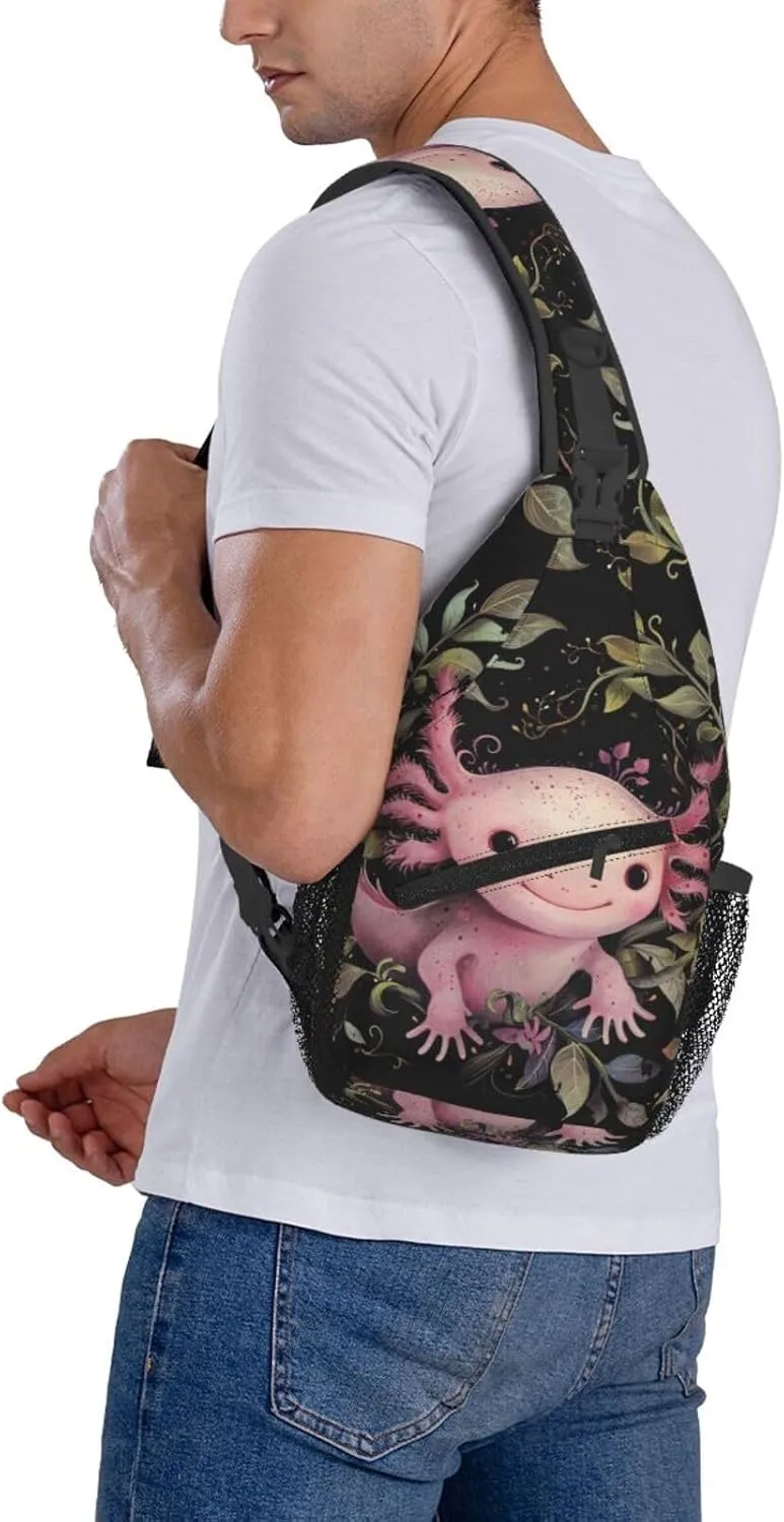 Cute Pink Axolotls Sling Backpack Hiking Backpack Crossbody Bag Sports Lightweight And Durable Chest Bag Shoulder Bag For Women Men