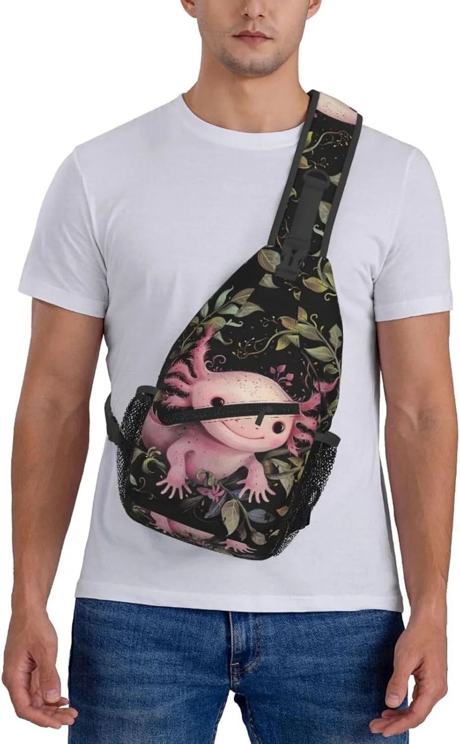 Cute Pink Axolotls Sling Backpack Hiking Backpack Crossbody Bag Sports Lightweight And Durable Chest Bag Shoulder Bag For Women Men