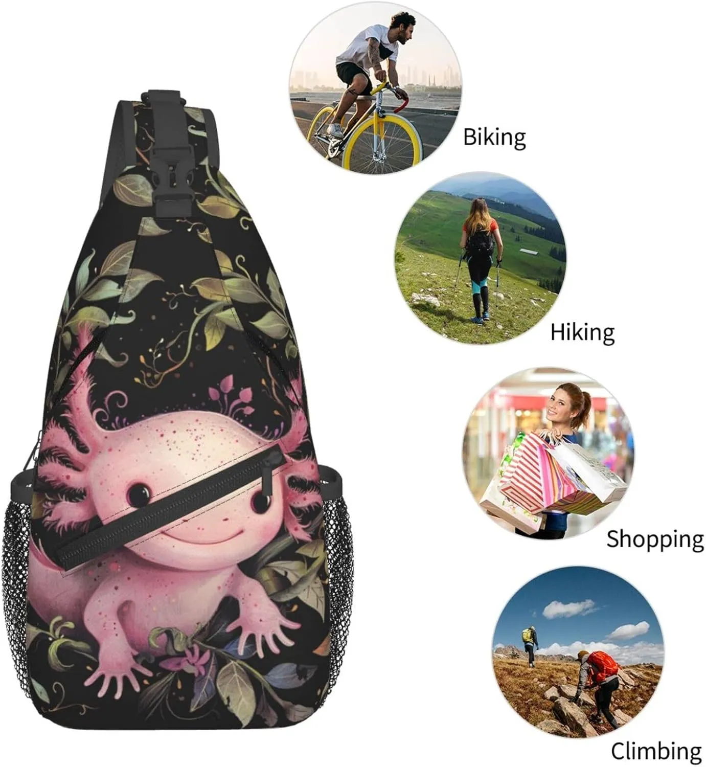 Cute Pink Axolotls Sling Backpack Hiking Backpack Crossbody Bag Sports Lightweight And Durable Chest Bag Shoulder Bag For Women Men