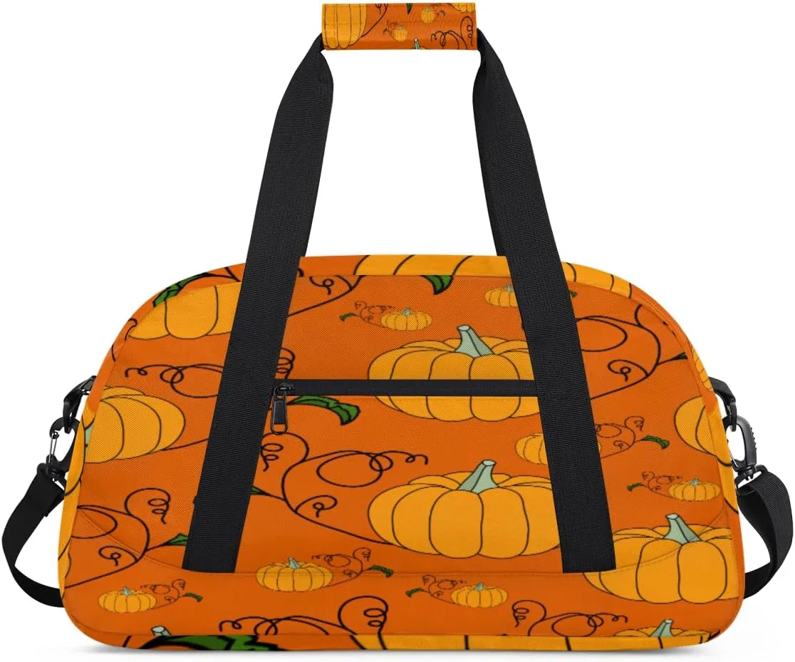Cute Pumpkin Gym Duffel Bag for Men Women Pumpkin Vine Sports Tote Bag with Adjustable Shoulder Strap for Dance Gymnastics Traveling Outdoor Camping Overnight Stay
