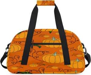 Cute Pumpkin Gym Duffel Bag for Men Women Pumpkin Vine Sports Tote Bag with Adjustable Shoulder Strap for Dance Gymnastics Traveling Outdoor Camping Overnight Stay