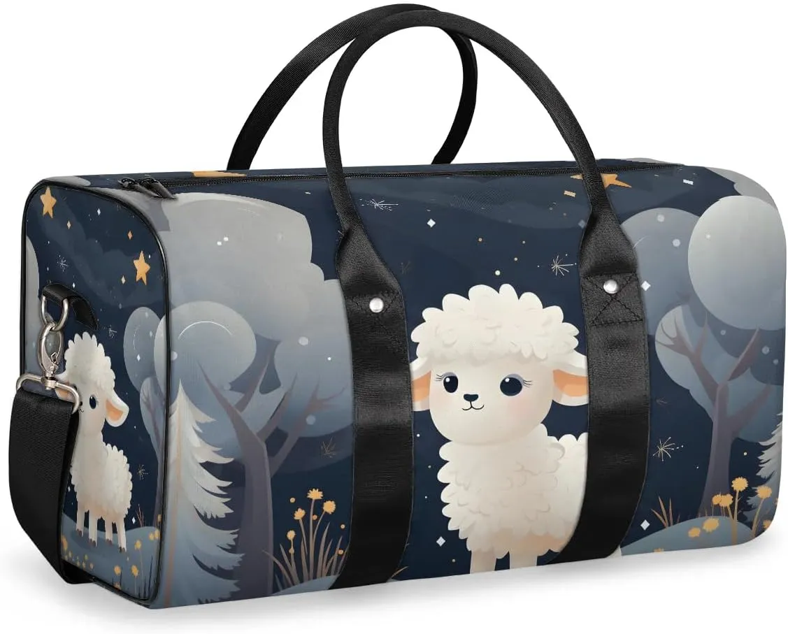 Cute Sheep Pattern Travel Duffel Bag for Women Men Waterproof Foldable Overnight Weekender Bag Large Capacity Sports Gym Bag