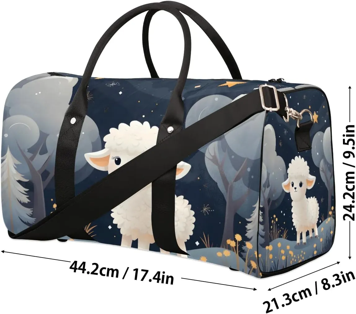 Cute Sheep Pattern Travel Duffel Bag for Women Men Waterproof Foldable Overnight Weekender Bag Large Capacity Sports Gym Bag