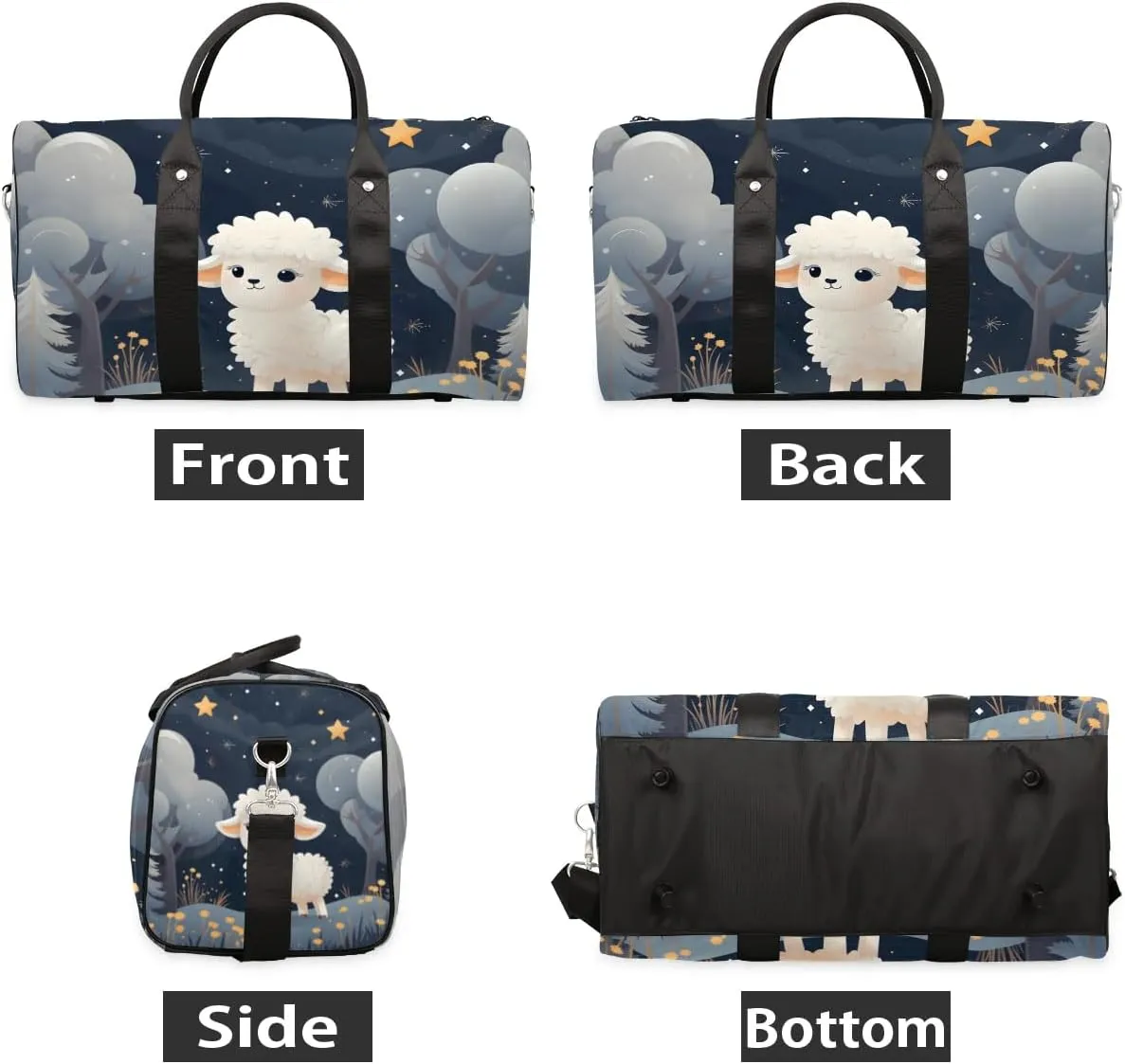Cute Sheep Pattern Travel Duffel Bag for Women Men Waterproof Foldable Overnight Weekender Bag Large Capacity Sports Gym Bag