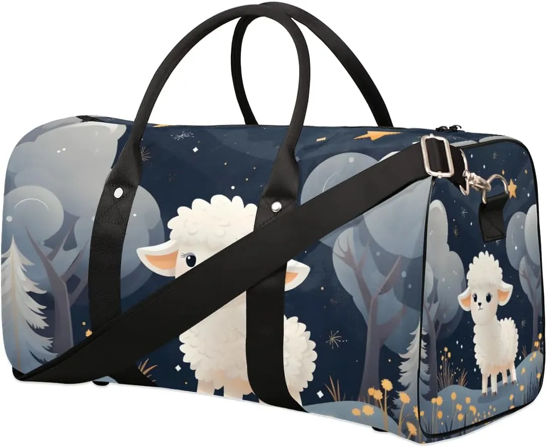 Cute Sheep Pattern Travel Duffel Bag for Women Men Waterproof Foldable Overnight Weekender Bag Large Capacity Sports Gym Bag