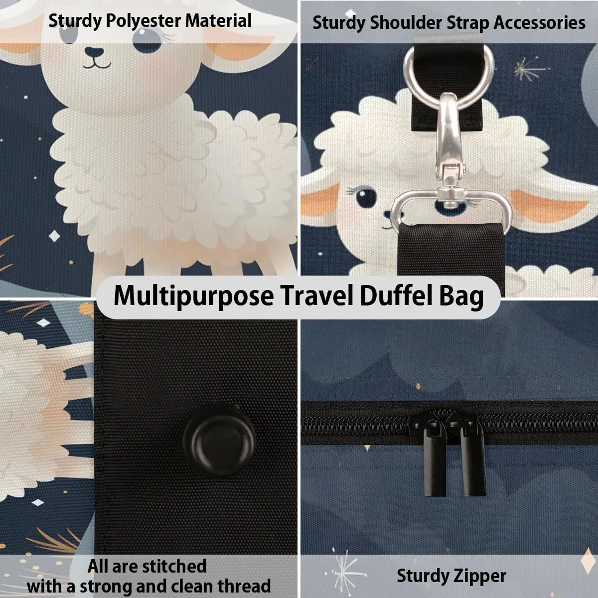 Cute Sheep Pattern Travel Duffel Bag for Women Men Waterproof Foldable Overnight Weekender Bag Large Capacity Sports Gym Bag