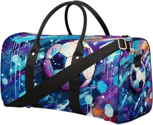 Cute Soccer Patterns Travel Duffel Bag for Women Men Waterproof Foldable Overnight Weekender Bag Large Capacity Sports Gym Bag