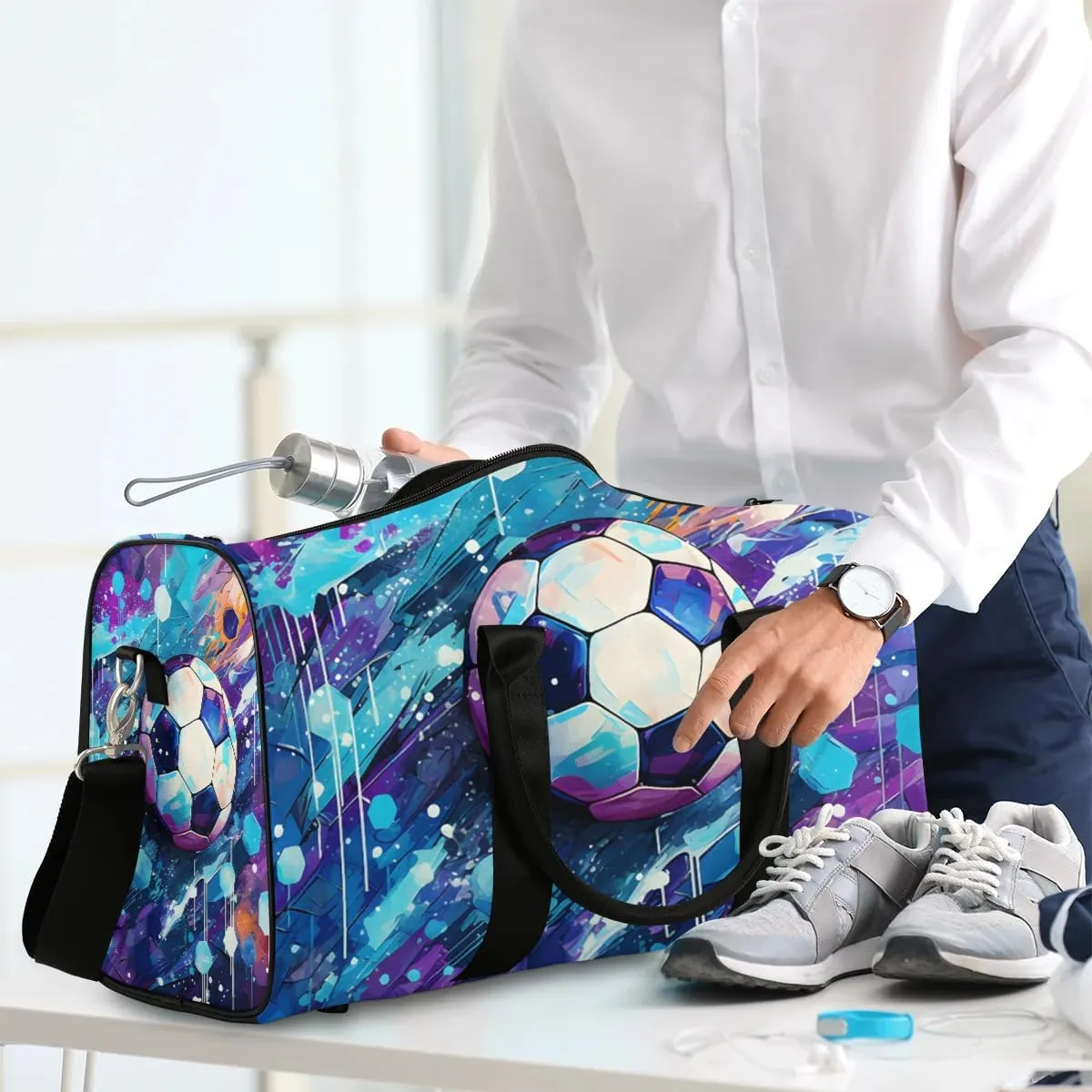 Cute Soccer Patterns Travel Duffel Bag for Women Men Waterproof Foldable Overnight Weekender Bag Large Capacity Sports Gym Bag