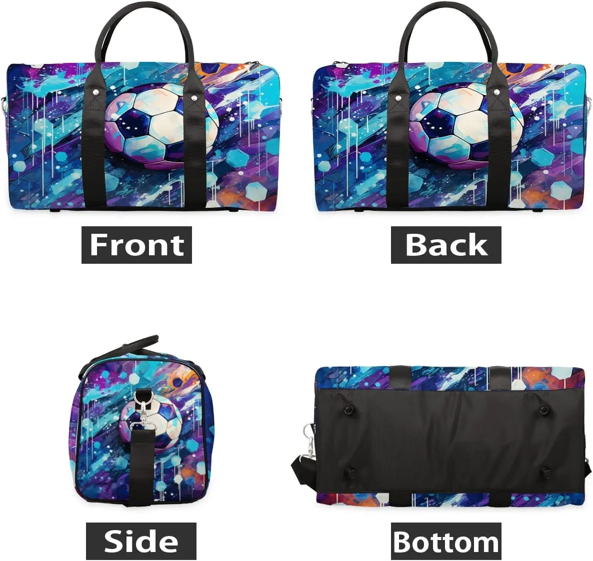 Cute Soccer Patterns Travel Duffel Bag for Women Men Waterproof Foldable Overnight Weekender Bag Large Capacity Sports Gym Bag