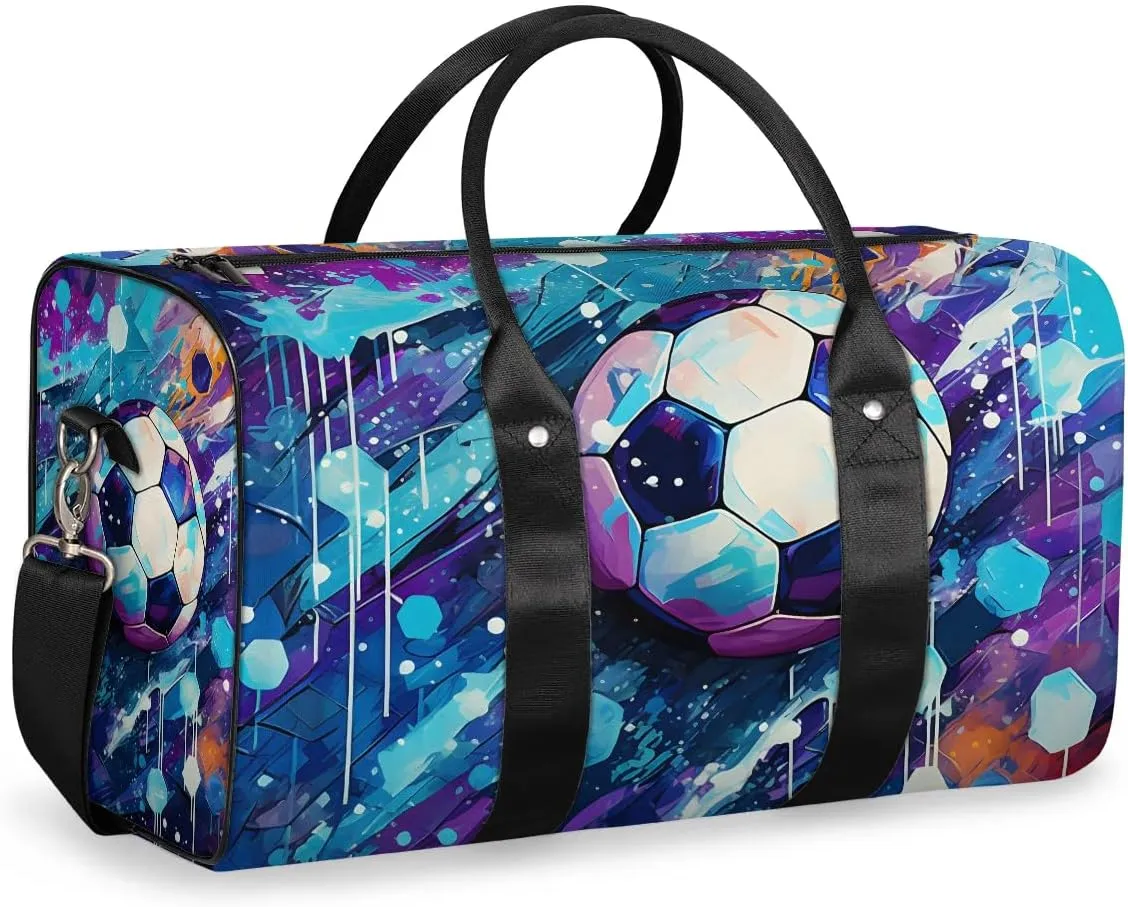 Cute Soccer Patterns Travel Duffel Bag for Women Men Waterproof Foldable Overnight Weekender Bag Large Capacity Sports Gym Bag