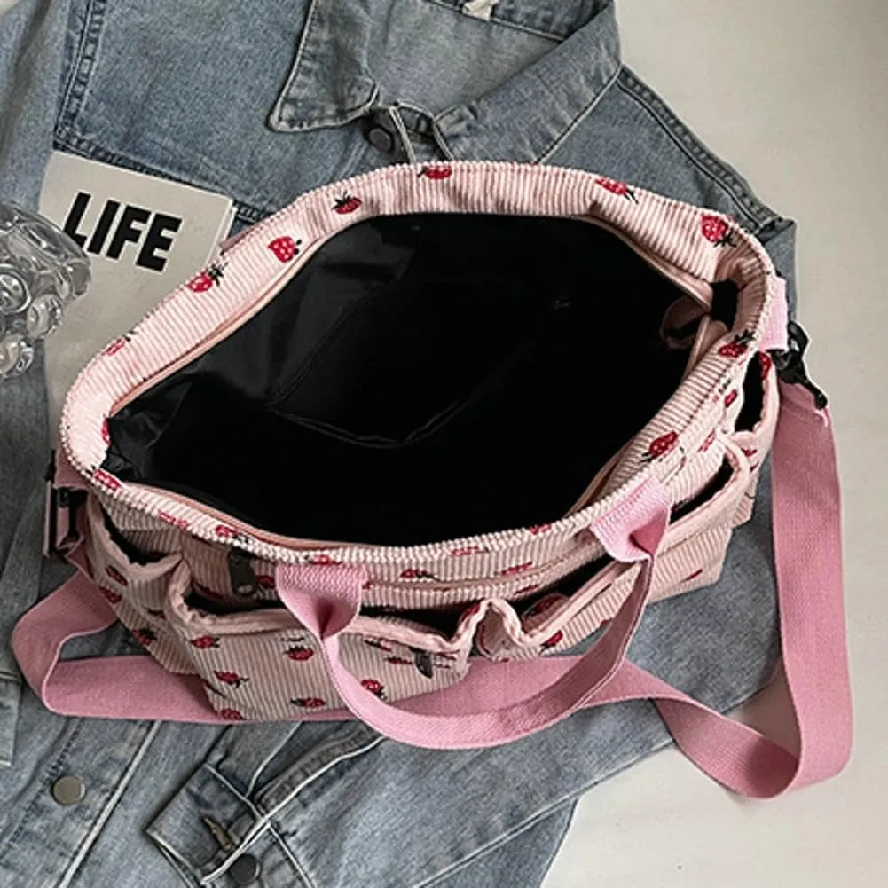Cute Strawberry Pattern Tote Bag Class Commuter Work Shoulder Bag Large Capacity Stylish Handbag for Women 2025