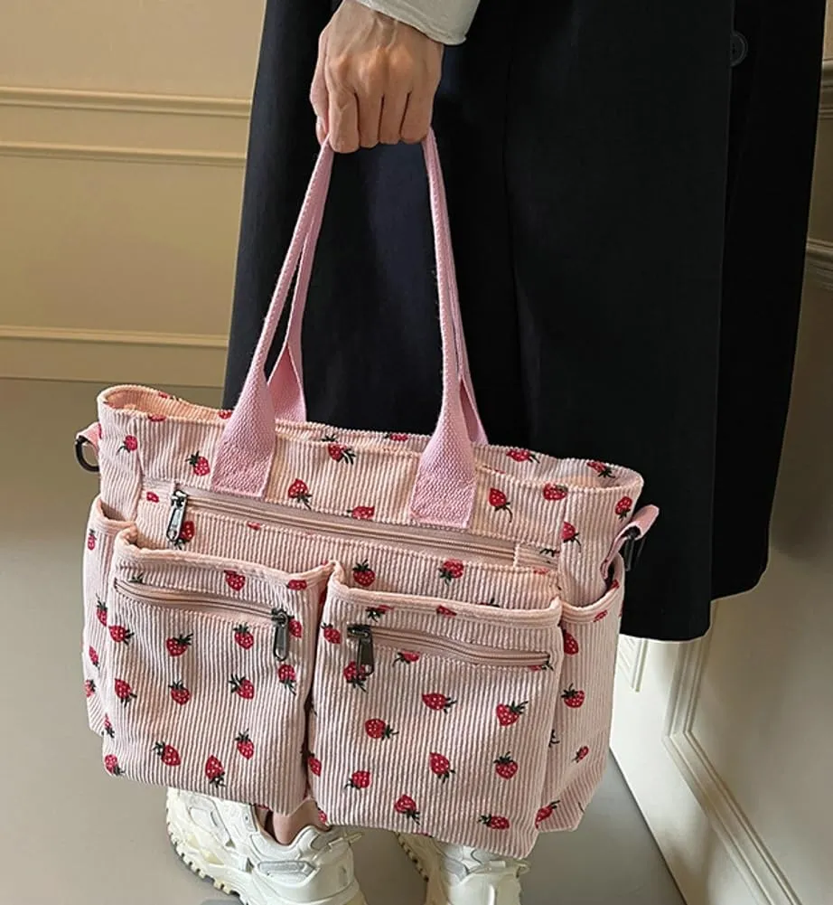 Cute Strawberry Pattern Tote Bag Class Commuter Work Shoulder Bag Large Capacity Stylish Handbag for Women 2025