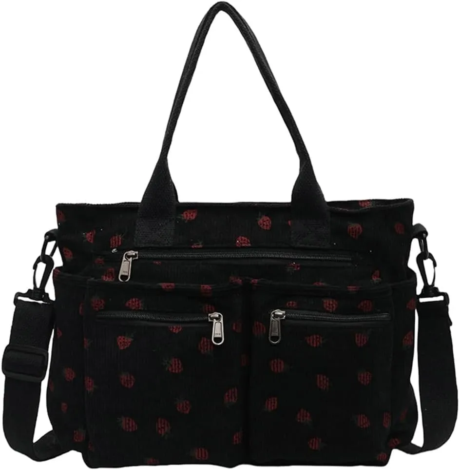 Cute Strawberry Pattern Tote Bag Class Commuter Work Shoulder Bag Large Capacity Stylish Handbag for Women 2025