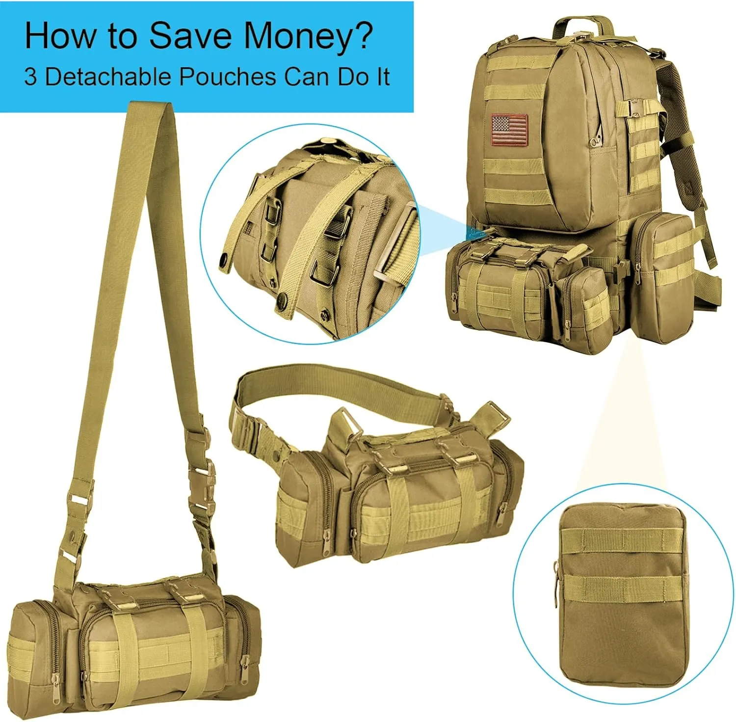 CVLIFE Tactical Backpack Military Army Rucksack 60L Large Assault Pack Detachable Molle Bag…